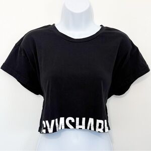 GYMSHARK Fraction Crop Top Black Size Large Boxy Short Sleeve Cotton